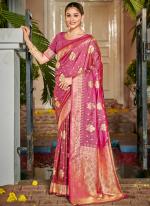 Silk Rose Pink Party Wear Weaving Saree